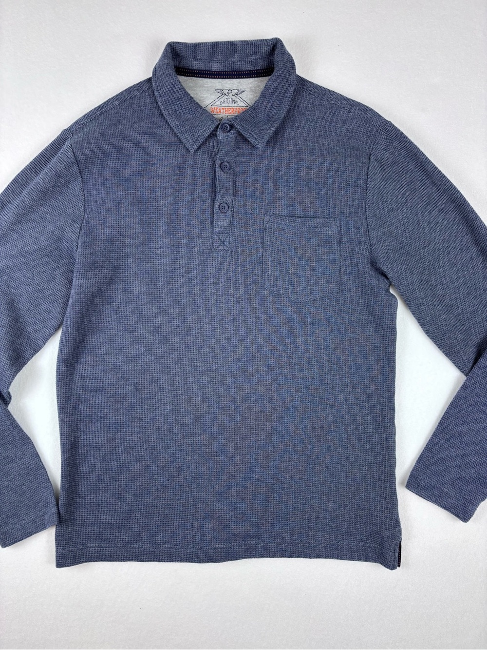Original weatherproof vintage Blue Long-Sleeve Polo Shirt Mens M